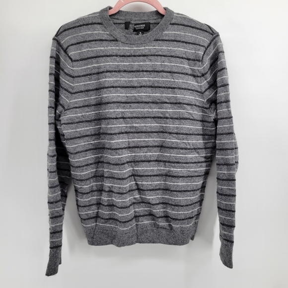 Nordstrom men's shop wool blend striped pullover sweater crewneck grey M - Picture 1 of 5
